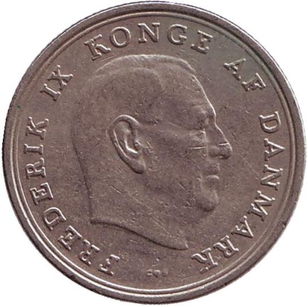 Монета 1 крона. 1966 год, Дания.