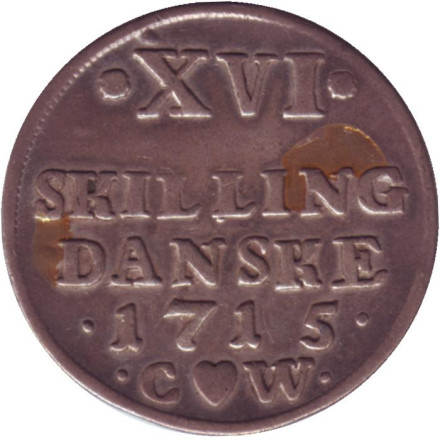 Монета 16 скиллингов. 1715 год, Дания. Фредерик IV. Монета 16 скиллингов. 1715 год, Дания. Фредерик IV.
