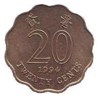 Монета 20 центов. 1994 год, Гонконг. Монета 20 центов. 1994 год, Гонконг.