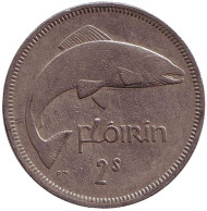 Монета 2 шиллинга (1 флорин). 1961 год, Ирландия. Лосось.