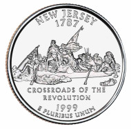 Монета 25 центов (P). 1999 год, США. Нью-Джерси. Штат № 3. Монета 25 центов (P). 1999 год, США. Нью-Джерси. Штат № 3.