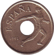Монета 25 песет. 1991 год, Испания. Летние Олимпийские игры в Барселоне 1992.