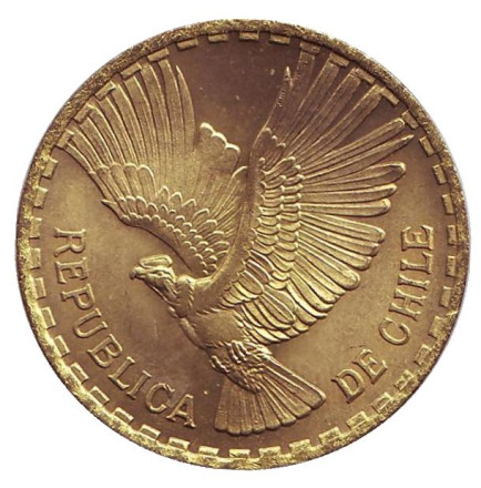 Монета 10 чентезимо. 1964 год, Чили. aUNC. Кондор.