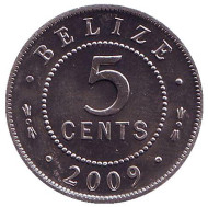 Монета 5 центов. 2009 год, Белиз. UNC Монета 5 центов. 2009 год, Белиз. UNC