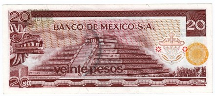 Банкнота 20 песо. 1973 год, Мексика.