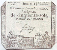 Бона 50 солей. 1793 год, Франция. Ассигнат. Бона 50 солей. 1793 год, Франция. Ассигнат.