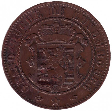 Монета 10 сантимов. 1860 год, Люксембург.