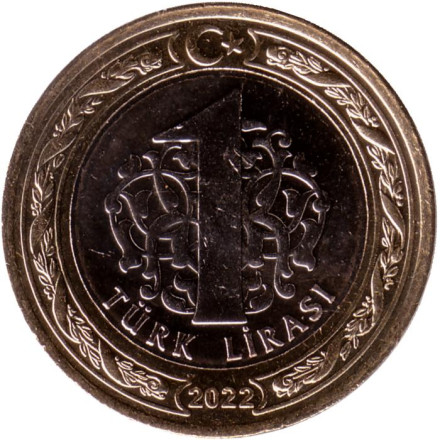 Монета 1 лира. 2022 год, Турция.