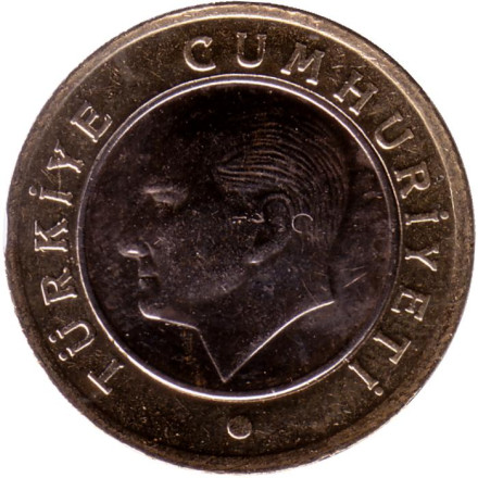 Монета 1 лира. 2022 год, Турция.