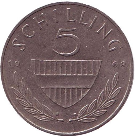 Монета 5 шиллингов. 1969 год, Австрия. Всадник. Монета 5 шиллингов. 1969 год, Австрия. Всадник.