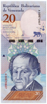Банкнота 20 боливаров. 2018 год, Венесуэла. Банкнота 20 боливаров. 2018 год, Венесуэла.