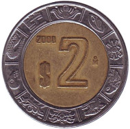 Монета 2 песо. 2000 год, Мексика. Монета 2 песо. 2000 год, Мексика.