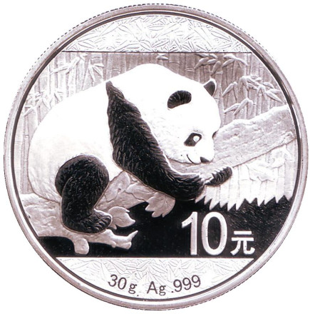 Монета 10 юаней, 2016 год, Китай. Панда.