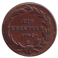 Монета 1 крейцер. 1790 год (S), Австрийская империя (Священная Римская империя). Монета 1 крейцер. 1790 год (S), Австрийская империя (Священная Римская империя).