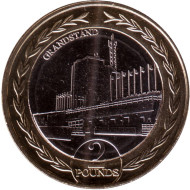Монета 2 фунта. 2022 год, Остров Мэн. Мотогонки "Tourist Trophy". Трибуна. Монета 2 фунта. 2022 год, Остров Мэн. Мотогонки "Tourist Trophy". Трибуна.