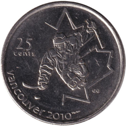 Монета 25 центов, 2009 год, Канада. Ванкувер 2010 - Хоккей на санях.