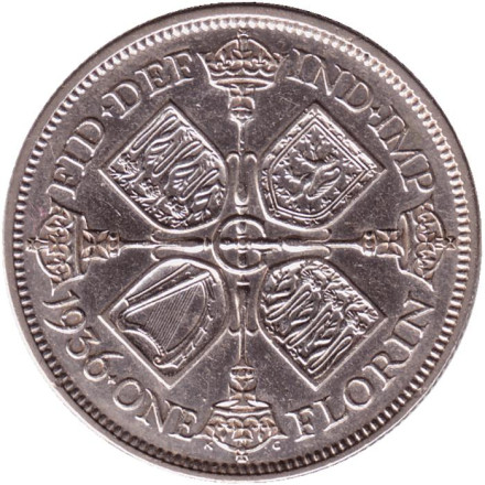 Монета 1 флорин (2 шиллинга). 1936 год, Великобритания.
