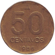 Монета 50 сентаво. 1986 год, Аргентина.