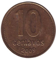 Монета 10 сентаво. 2009 год, Аргентина. Монета 10 сентаво. 2009 год, Аргентина.