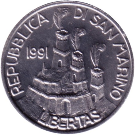Монета 5 лир. 1991 год, Сан-Марино. Устав Общества. Монета 5 лир. 1991 год, Сан-Марино. Устав Общества.