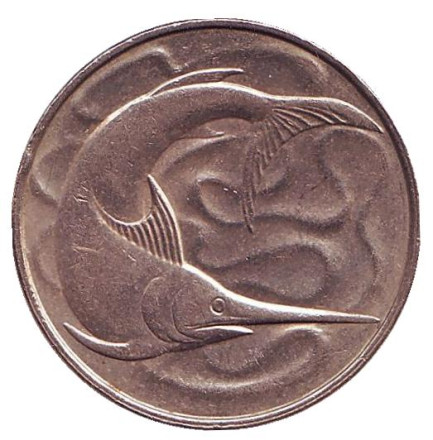 Монета 20 центов. 1981 год. Сингапур. Рыба-меч.