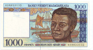 Банкнота 1000 франков. Мадагаскар. Банкнота 1000 франков. Мадагаскар.