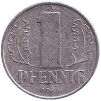 Монета 1 пфенниг. 1964 год, ГДР.