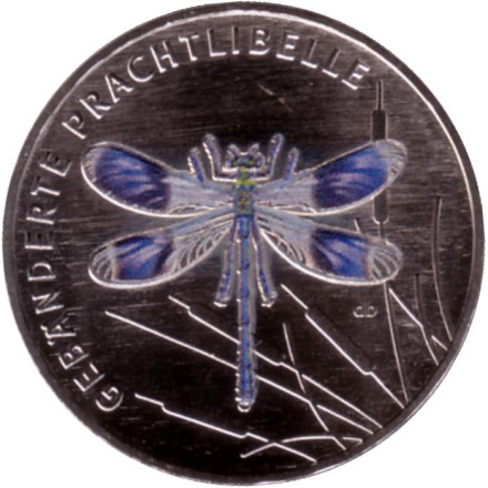 Монета 5 евро. 2023 год, Германия. Полосатая красавка. Серия "Чудесный мир насекомых".