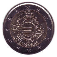 Монета 2 евро. 2012 год, Бельгия. 10 лет введения наличных евро. Монета 2 евро. 2012 год, Бельгия. 10 лет введения наличных евро.