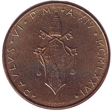 Монета 20 лир. 1976 год, Ватикан. Благородный олень. Монета 20 лир. 1976 год, Ватикан. Благородный олень.