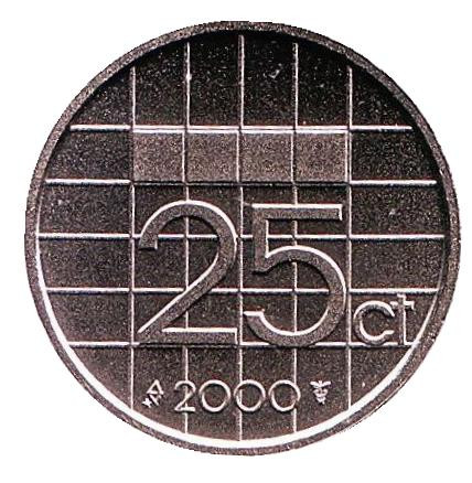 Монета 25 центов. 2000 год, Нидерланды. UNC.