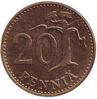 Монета 20 пенни. 1985 год, Финляндия. Монета 20 пенни. 1985 год, Финляндия.