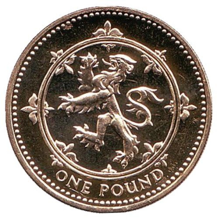 Монета 1 фунт. 1999 год, Великобритания. BU. Восстающий лев.