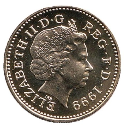 Монета 1 фунт. 1999 год, Великобритания. BU. Восстающий лев.