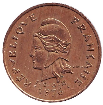 Монета 100 франков. 1976 год, Новая Каледония. Хижина островитян.
