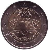 Монета 2 евро. 2007 год, Австрия. Римский договор. Монета 2 евро. 2007 год, Австрия. Римский договор.