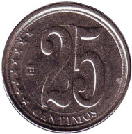 Монета 25 сентимо. 2009 год, Венесуэла. Монета 25 сентимо. 2009 год, Венесуэла.