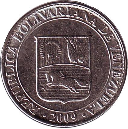 Монета 25 сентимо. 2009 год, Венесуэла. Монета 25 сентимо. 2009 год, Венесуэла.