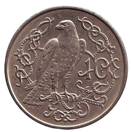 Монета 10 пенсов. 1982 год, Остров Мэн. (Отметка "AC") Сокол.