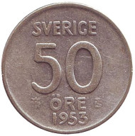 Монета 50 эре. 1953 год, Швеция. Монета 50 эре. 1953 год, Швеция.