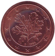 Монета 2 цента. 2004 год (D), Германия. Монета 2 цента. 2004 год (D), Германия.