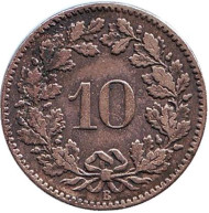 Монета 10 раппенов. 1871 год, Швейцария. Монета 10 раппенов. 1871 год, Швейцария.