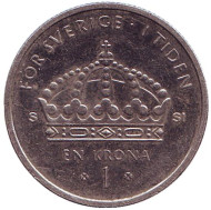 Монета 1 крона. 2008 год, Швеция. Король Карл XVI Густав. Корона. Монета 1 крона. 2008 год, Швеция. Король Карл XVI Густав. Корона.