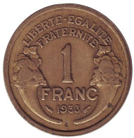 Монета 1 франк. 1933 год, Франция. Монета 1 франк. 1933 год, Франция.