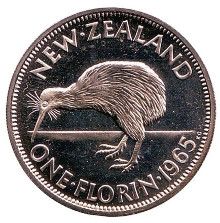 Монета 1 флорин. 1965 год, Новая Зеландия. Proof. Киви (птица).