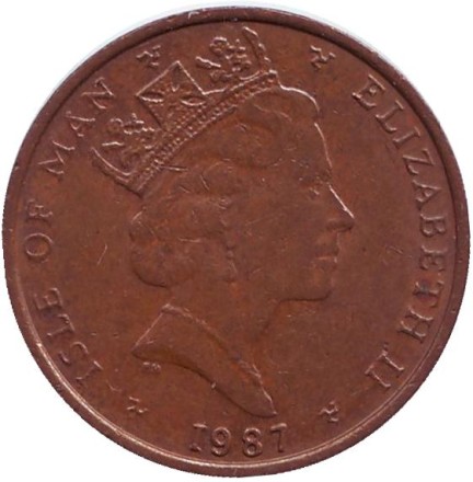 Монета 1 пенни. 1987 год, Остров Мэн. (AС) Хохлатый баклан.