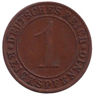 Монета 1 рейхспфенниг. 1931 год (F), Веймарская республика. Монета 1 рейхспфенниг. 1931 год (F), Веймарская республика.