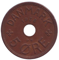 Монета 5 эре. 1938 год, Дания. Монета 5 эре. 1938 год, Дания.