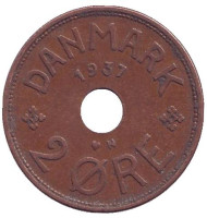 Монета 2 эре. 1937 год, Дания. Монета 2 эре. 1937 год, Дания.