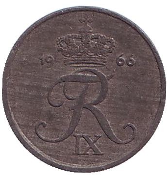 Монета 1 эре. 1966 год, Дания.